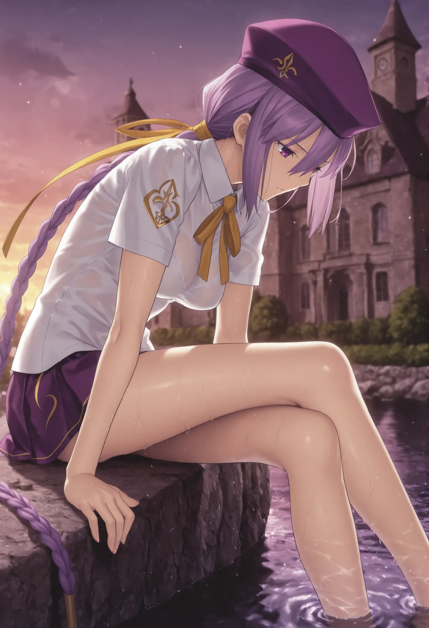 masterpiece, , absurdres, highres, detailed background, high resolution, masterpiece, necessary, detail, best quality, quality, necessary, details, High details, Precise, dark, outdoors, (mansion, ,river), lens flare, blurry background, partially submerged...