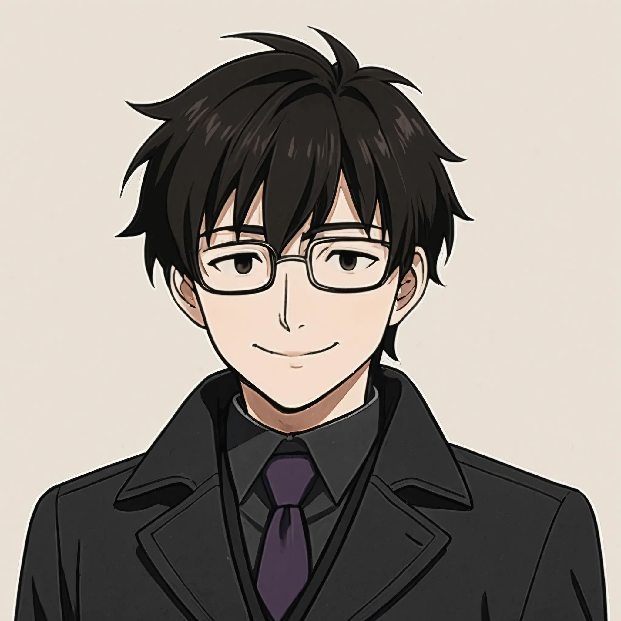 Create an anime-shaped image of this character.
Jolly is an 18-year-old boy, com 1,80 m de altura, high school student. He has a striking appearance: dark brown hair, quase pretos, who falls in a disheveled shape, and wears glasses that rest on her face. ...