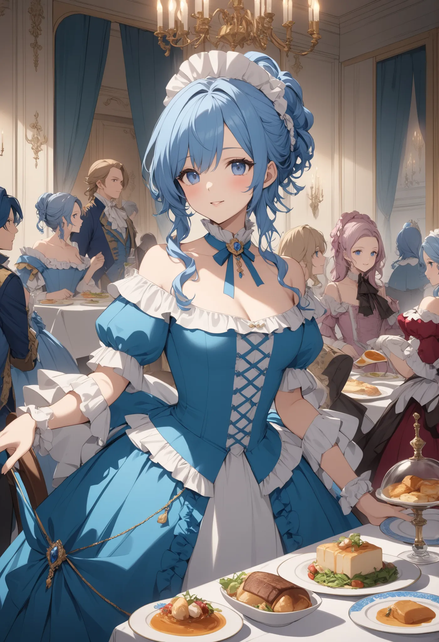 18th-century French nobility、 Rococo Dress 、Court Costume、 Blue Haired Beauty 、Dinner Party