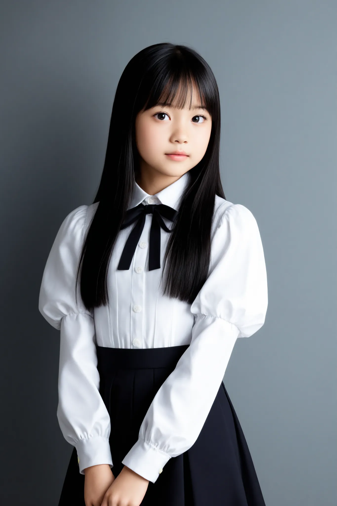 High Quality, masterpiece, A girl with a beautiful face,
break girl,black hair, (straight hair:1.4),(petite bangs:1)
break (12,yo:1)(12,years old,Japanese:1),(around 12:1.4),Tween,小学生
break (1girl:1.4),(solo:1.4),(alone:1.4),puff-sleeved top
break (standin...