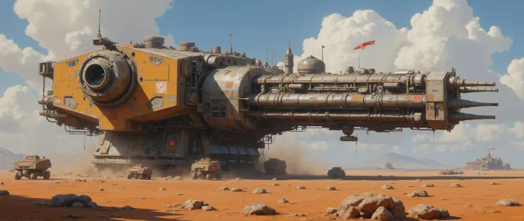 studio megaepic oil painting, 16 thousand., artistic masterpiece,  correct gravity , science fiction, 3000 AD , a very futuristic landscape with fantastic military mechanisms, Concept art of a super-heavy rapid-fire small-caliber anti-aircraft anti-aircraf...