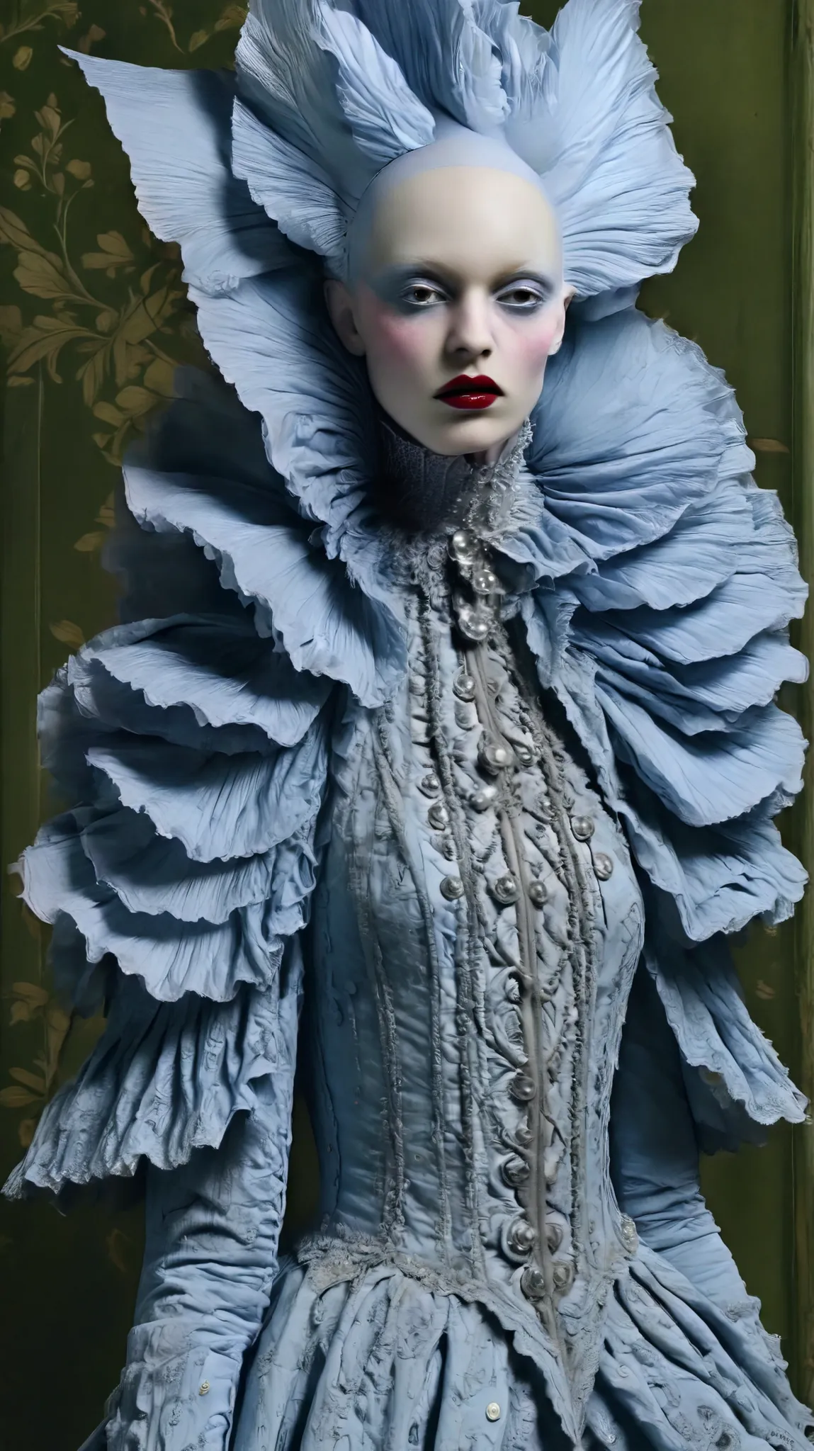 Tim Walker inspired, Close-up fashion photography, whimsical settings, surreal elements, creative storytelling, vibrant colors, (detailed face:1.05), hyperrealistic, Photorealistic. Gothic
