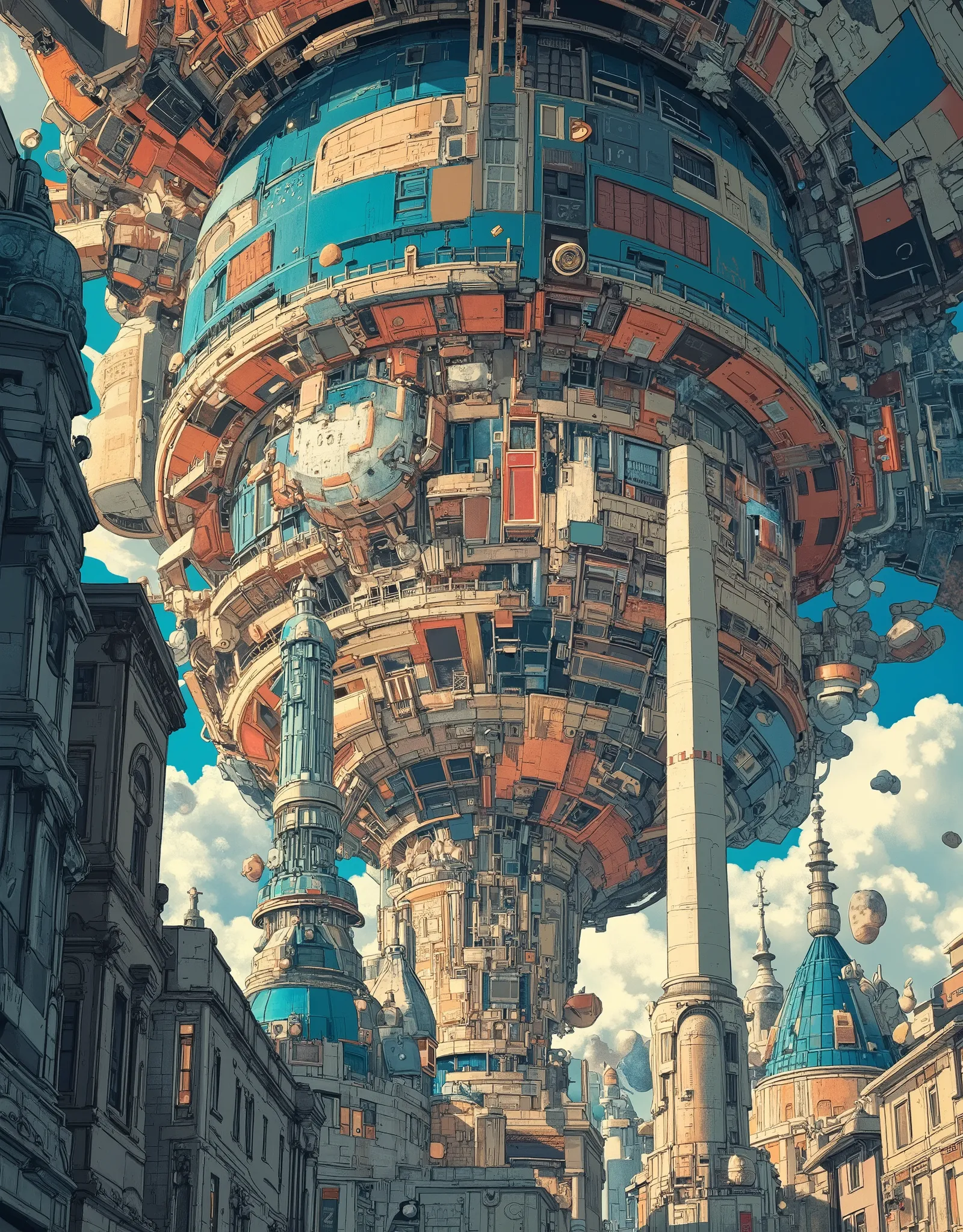 a huge very old ruins of ancient city with Ancient European Architecture is floating In Outer Space, advanced culture and civilization can be seen, many meteorites are drifting around, very beautiful Ancient Architecture landscape photo,very realistic imag...