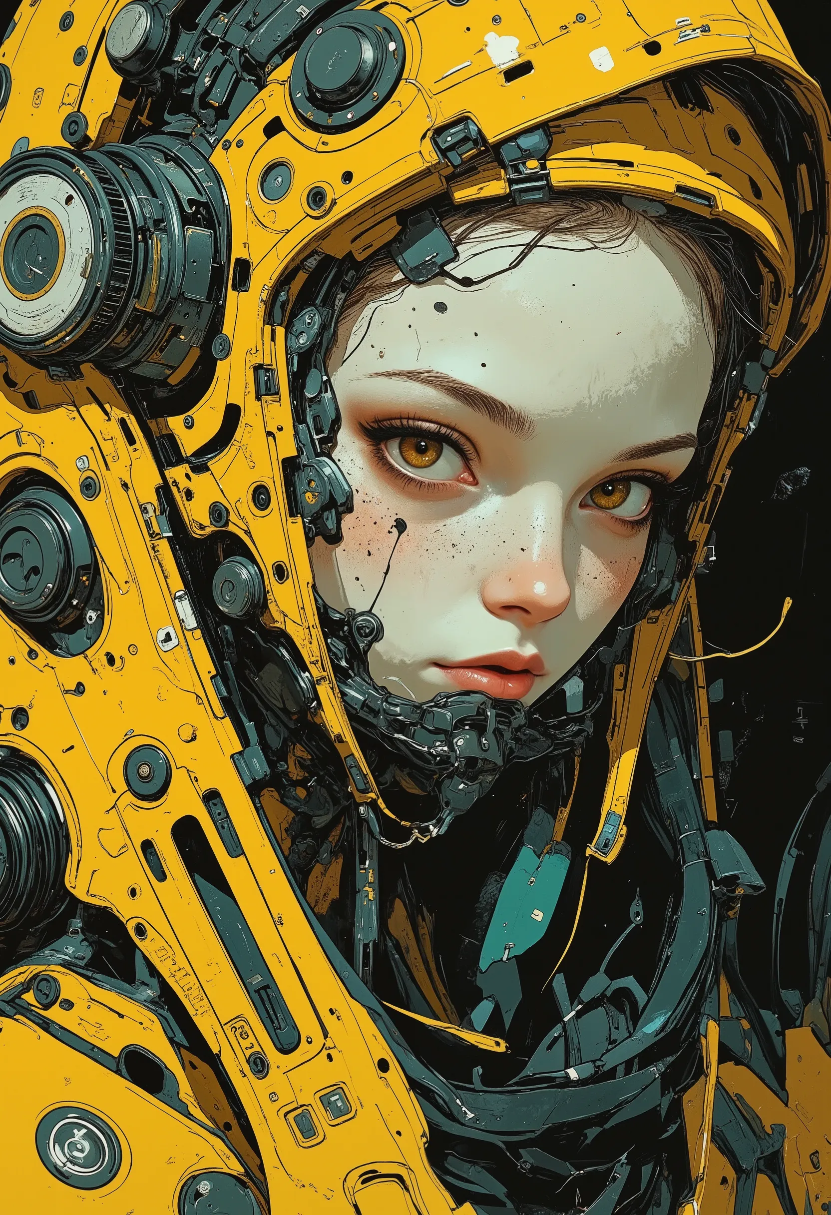 High quality professional illustration of a mesmerizing work of art, a captivating poster combining the styles of Hieronymus Bosch and Hans Rudolf "Rudi" Giger, depicting a space shuttle decorated with numerous otherworldly, metallic, aged elements. The tu...