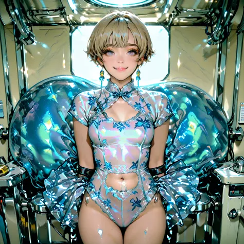 master piece,best quality, 8k Wallpaper, ( Beautiful woman raising her hands high),  elegant and energetic super short hair  , ( Taylor Swift ), ( chest,belly button, thighs), (Pink Cyan) Sheer Sheer Dress(Sparkly tutu, Chinese dress collar,   no pants,   ...