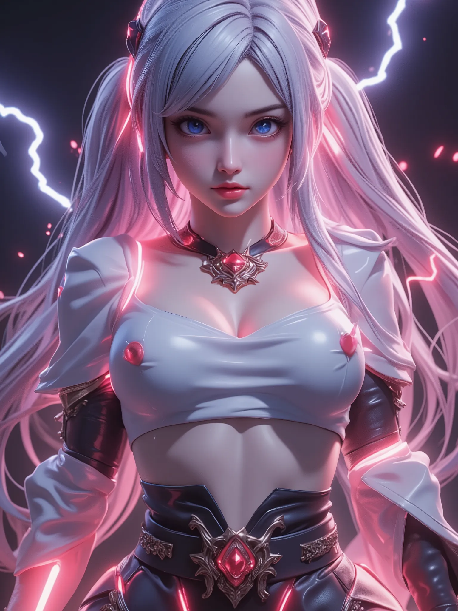 female、white Ayanami Rei, Blood Lightning,ray tracing, Super Masterpiece, masterpiece, ultimate、top quality , super quality , irrational detail , best light, best shadow, sharp, sharp image,details, extremely details, high resolution, 16k, 超high resolutio...