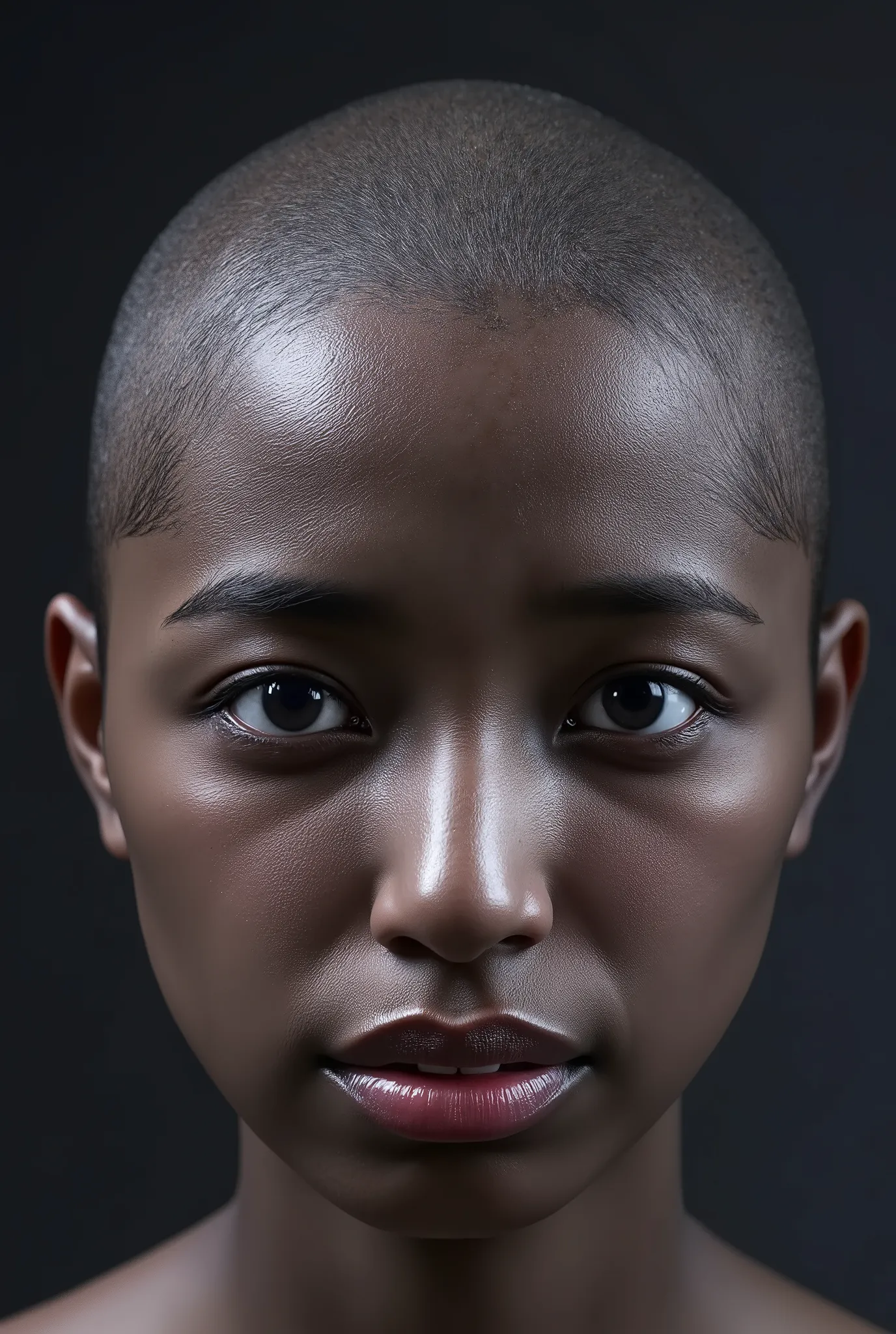 Create an head shot face, frontal face, look frontal face, please head bald (ioki_mao_flux: 0.5), (IOKI.MAO.FLUX: 0.5), hyperdetailed, maximum fidelity, quality, cinematic, subsurface scattering, maximal attention to correctness and detail, epic, magnifice...
