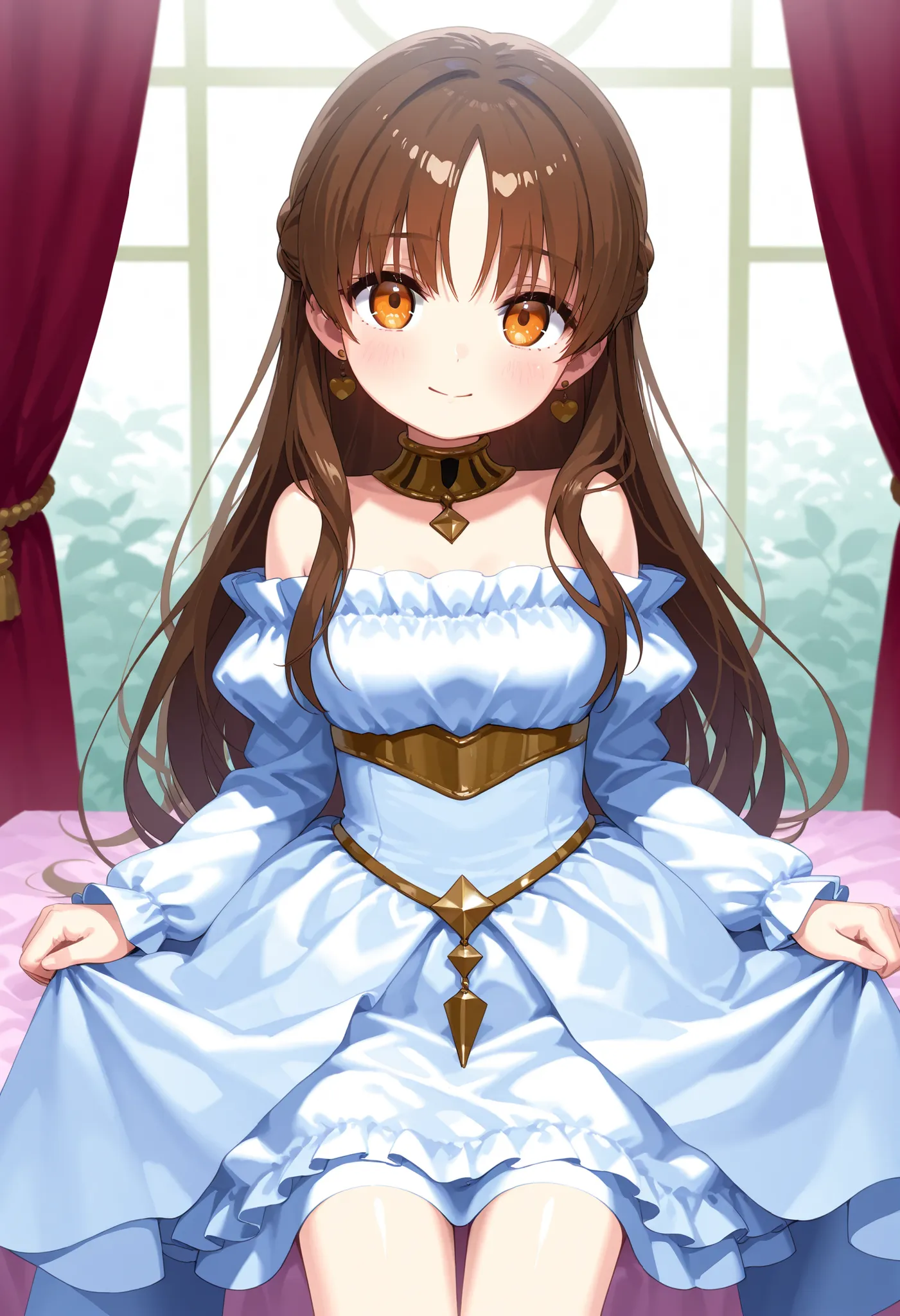 18th-century French nobility、 Rococo Dress 、Court Costume、Brown-haired beauty、Dinner Party、Go out to the terrace alone and take a break