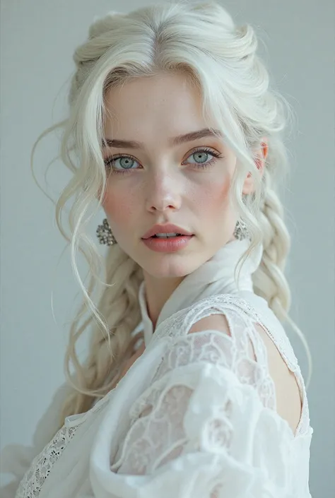 Excellent, masterpiece, white the hair, Blue Eyes, White clothes, upper body, the hair, fair skin , SideBraid, best quality