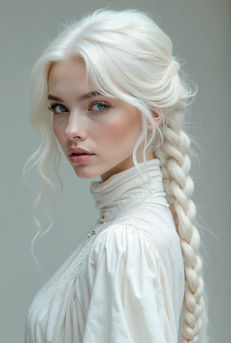 Excellent, masterpiece, white the hair, Blue Eyes, White clothes, upper body, the hair, fair skin , SideBraid, best quality