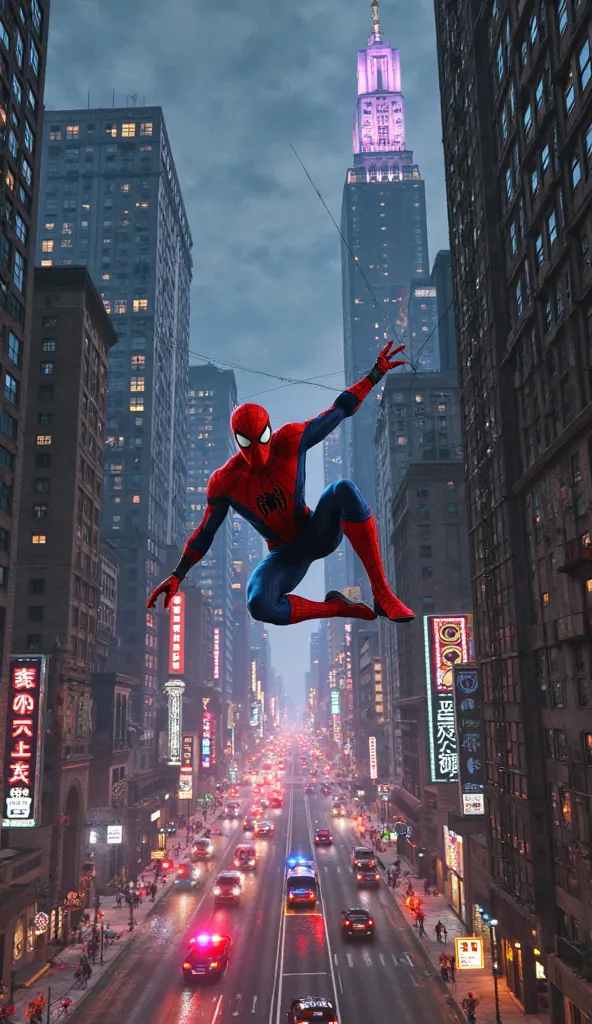 GTA-6 night chase, Spiderman over the city at night