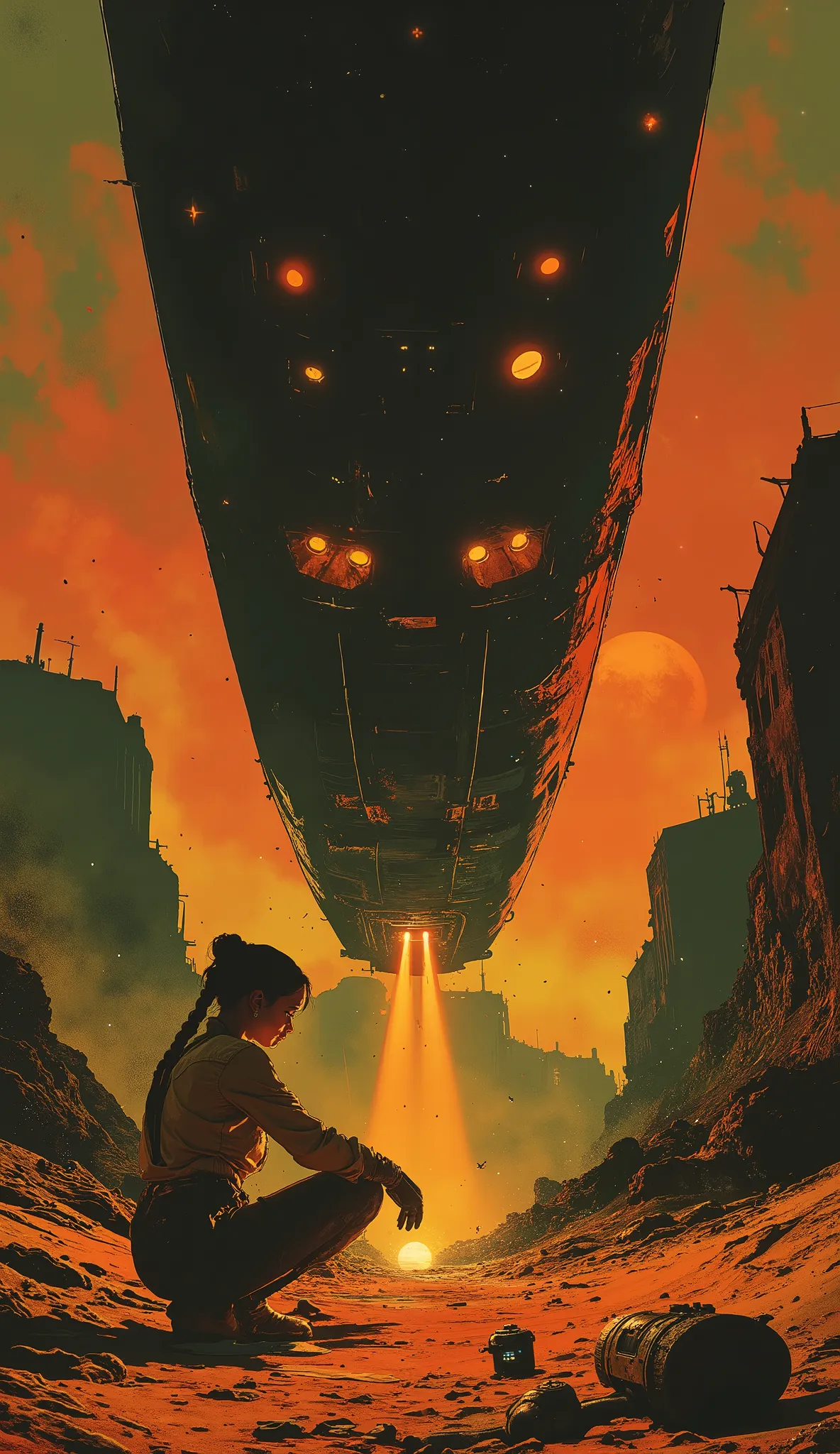 Amid the clang of tools and hiss of fuel lines, Rapunzel crouches beneath a scorched freighter hull in the Mos Eisley spaceport, the iconic twin suns - one larger and one smaller - of Tatooine dipping low behind jagged rooftops. Her long braid, bound in oi...