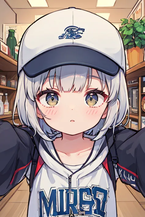  Silver Haired Short Bob,8k,masterpiece,best quality,baseball cap