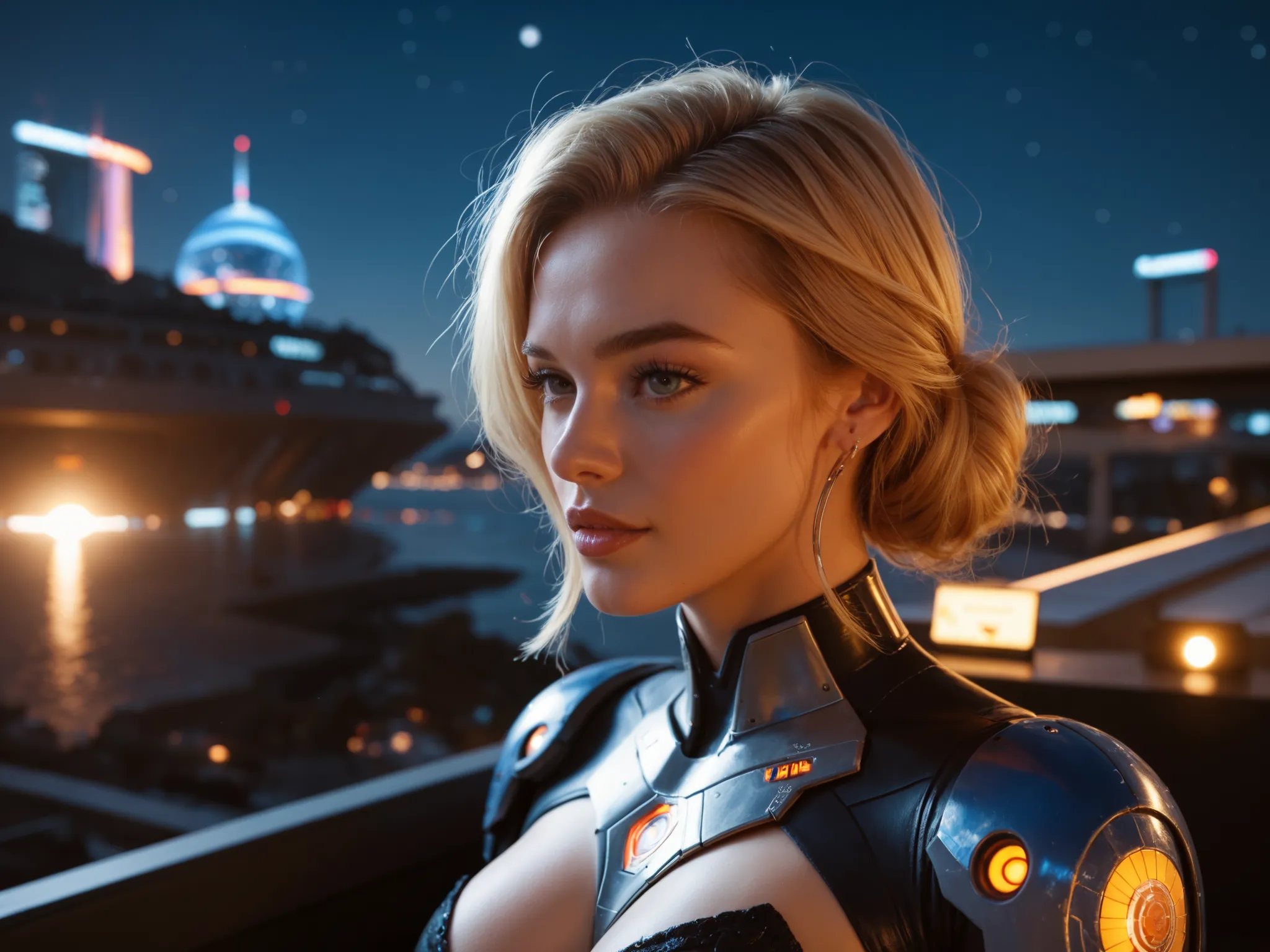 A galactic wedding on a foreign planet, between a beautiful blonde princess and handsome prince, futuristic, sci fi, at night, masterpiece, cinematic