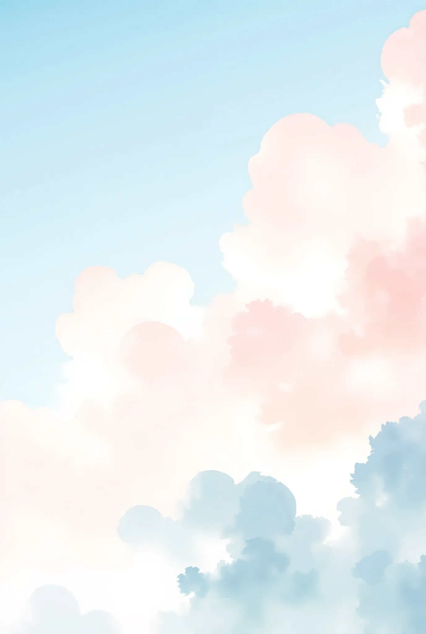 Between puffy clouds.soft white and pink,A minimalist abstract background that harmoniously blends light sky blue. The combination of subtle organic shapes and flowing lines creates a calm and serene atmosphere. very high resolution , 4K quality,A variety ...