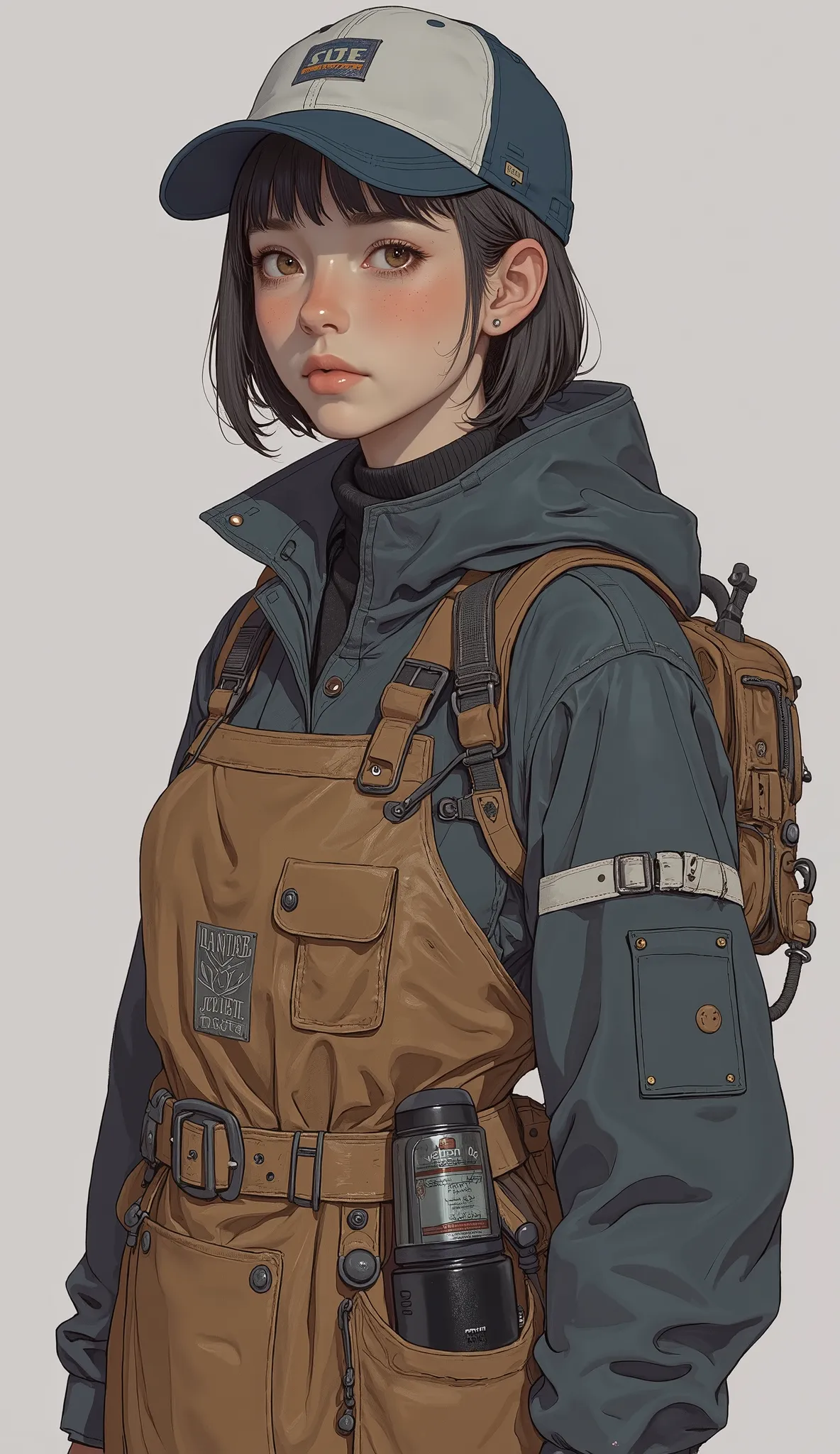 there is a woman weaAlsog a hat and apron posing for a picture, weaAlsog an apron, Work clothes, starbucks aprons and visors, leather apron, With hat,  work clothes, blacksmith apron, apron, ( waitress ) girl, short hair, weaAlsog a navy blue utility cap, ...