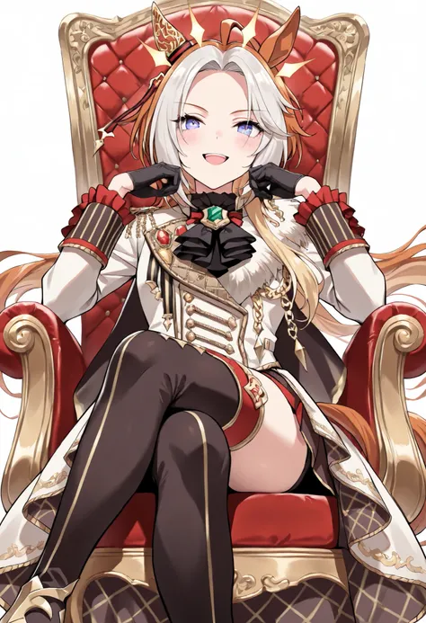 (masterpiece, best quality, perfect face:1.4), wide angle, orfevre\(umamusume\), 1girl, symbol-shaped pupils, floating hair, single ear ornament, gold hair ornament, horse ears, horse tail, tail on the lower back, proportional body, proportional, beautiful...