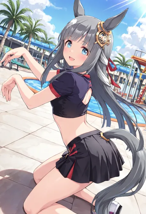 (masterpiece, best quality, perfect face:1.4), wide angle, chrono genesis\(umamusume\), 1girl, floating hair, horse ears, ear ornament, tail on the lower back, horse tail, proportional body, proportional,1 girl, beautiful hair, beautiful face, beautiful de...