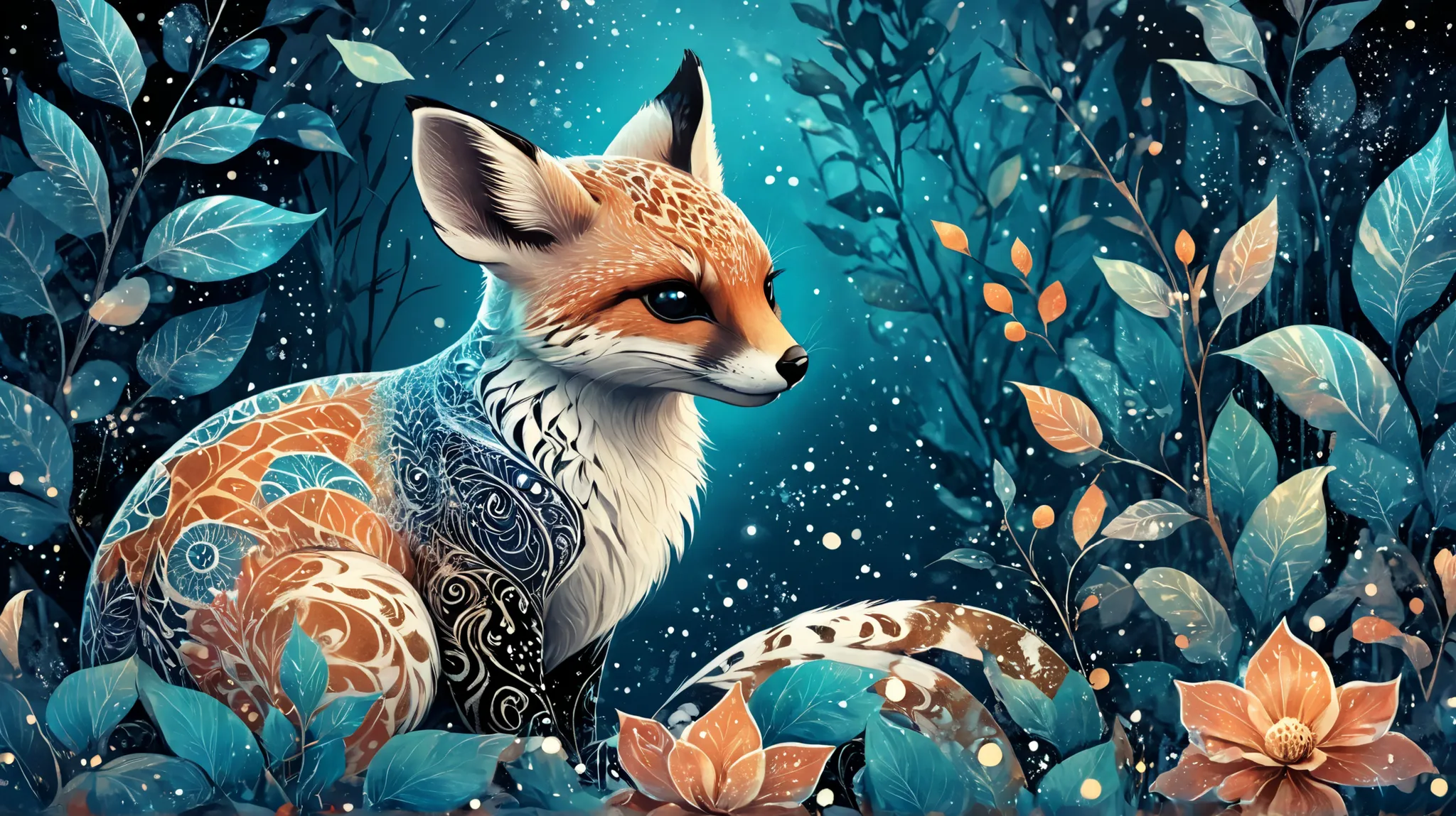 Cute magic fantasy animal illustration in Novuschroma style with patterns
