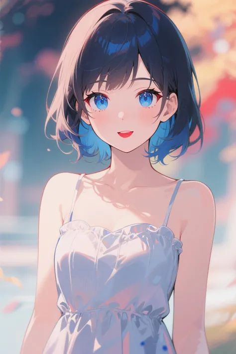 anime、Woman portrait, beautiful art style, detailed portrait, one girl,  blue eyes, red lips, make-up