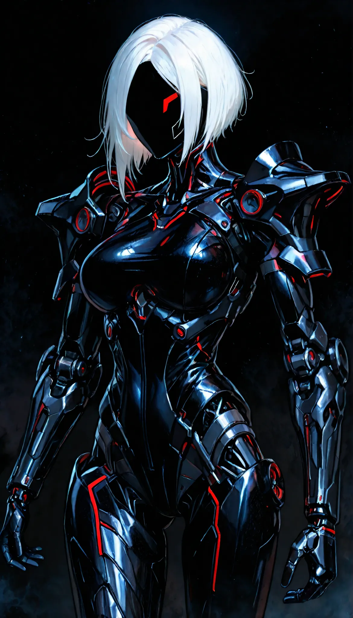 masterpiece, (best quality), sci-fi machine, matte black carbon fiber texture, white hair, black carbon fiber simulated breast prosthesis assembled with mechanical structural modules, super evolutionary future technology, cyberpunk titan technology, ornate...