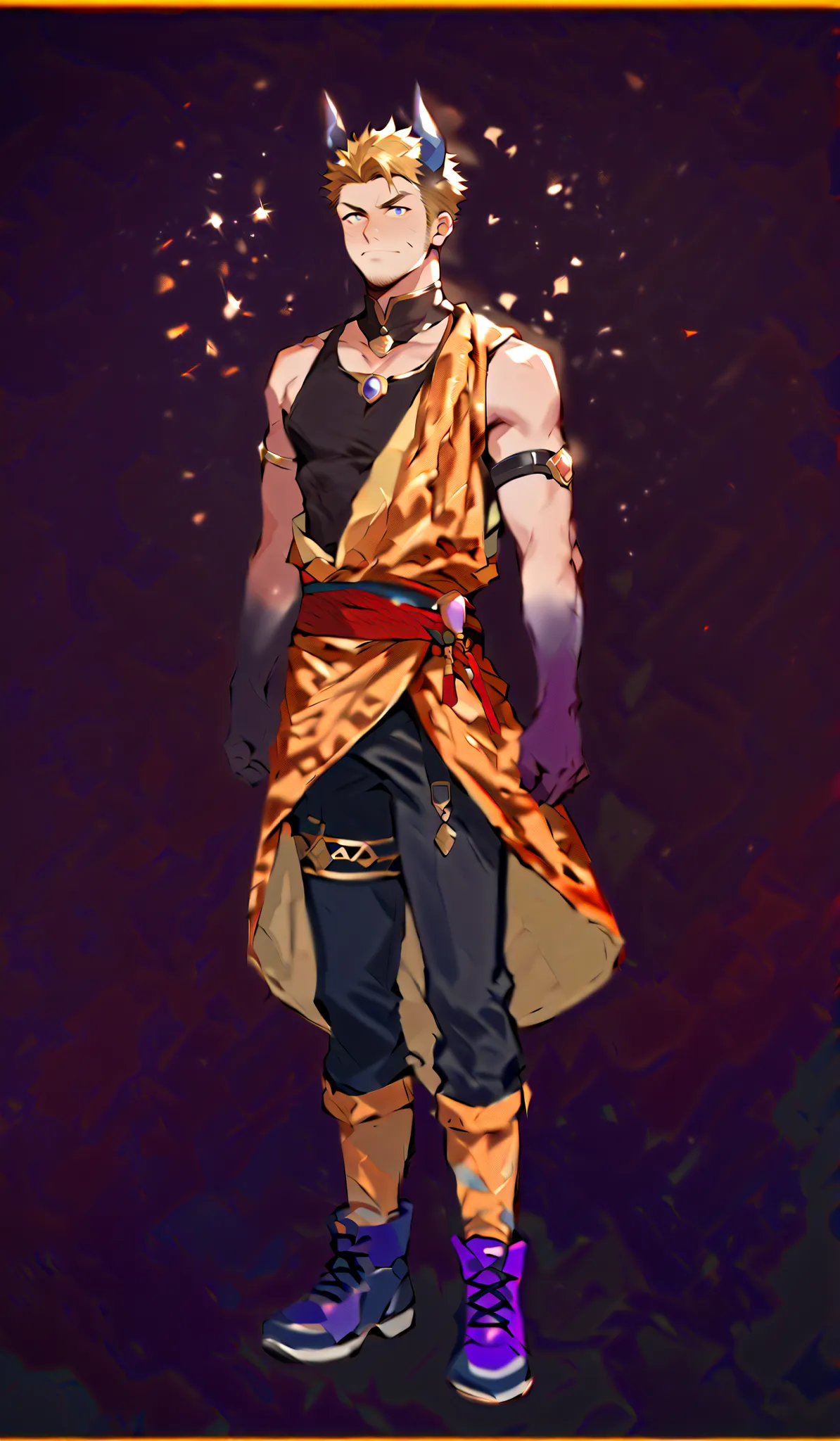 his hair is blond,He has yellow hair。his hairstyle is Pompadour Regent style