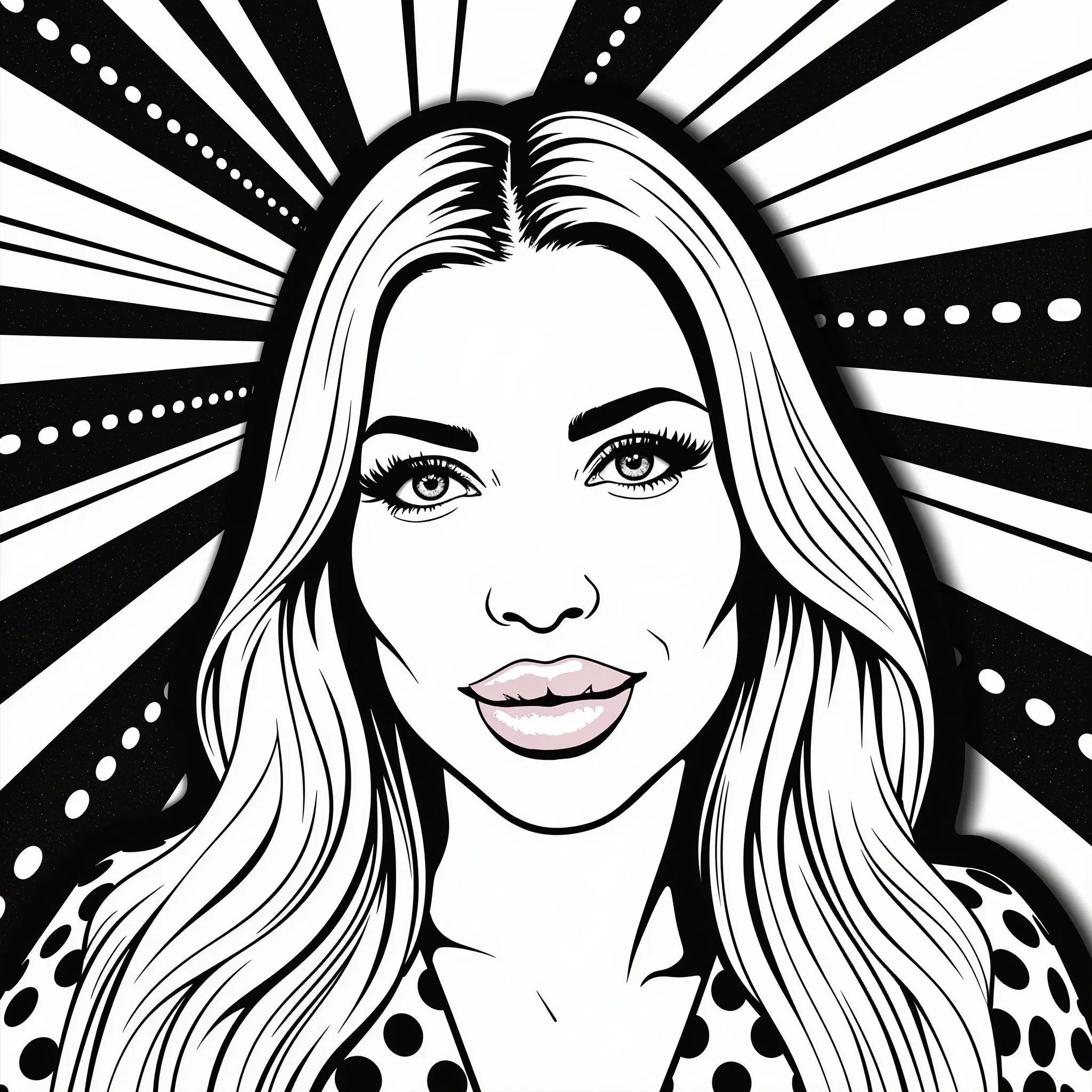 A dynamic, professional graphic design in a vibrant pop art style, featuring a black and white illustration of a mother-centric theme, specifically designed for a coloring book targeting mothers, with bold lines, geometric shapes, and abstract patterns, in...