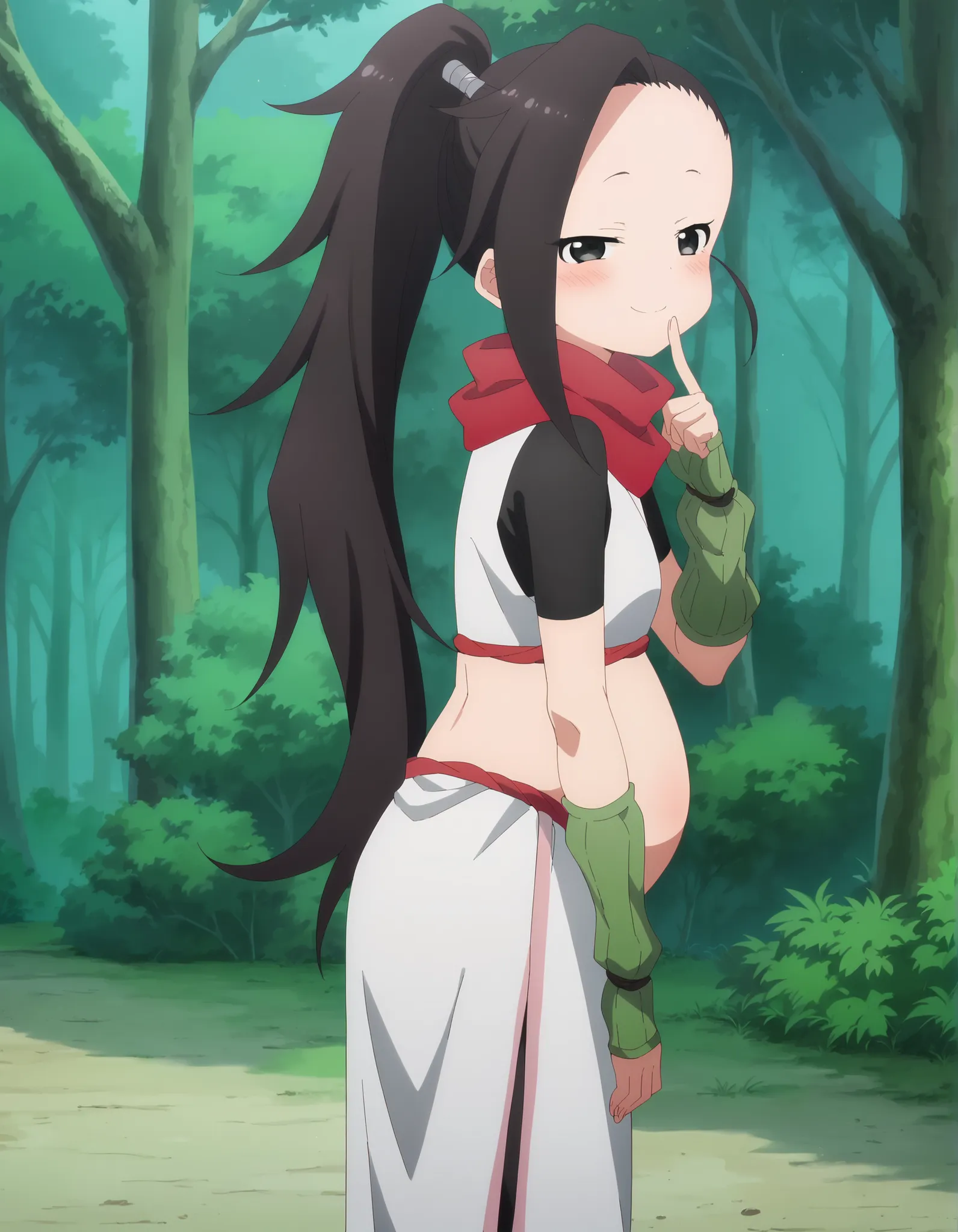 score_9, score_8_up, score_7_up, score_6_up, score_5_up, score_4_up , anime coloring, anime screencap, source_anime, anime,uncensored ,BREAK1girl,kunotsubaki, black eyes, black hair, long hair, asymmetrical bangs, forehead, high ponytail, ponytail, dres, w...
