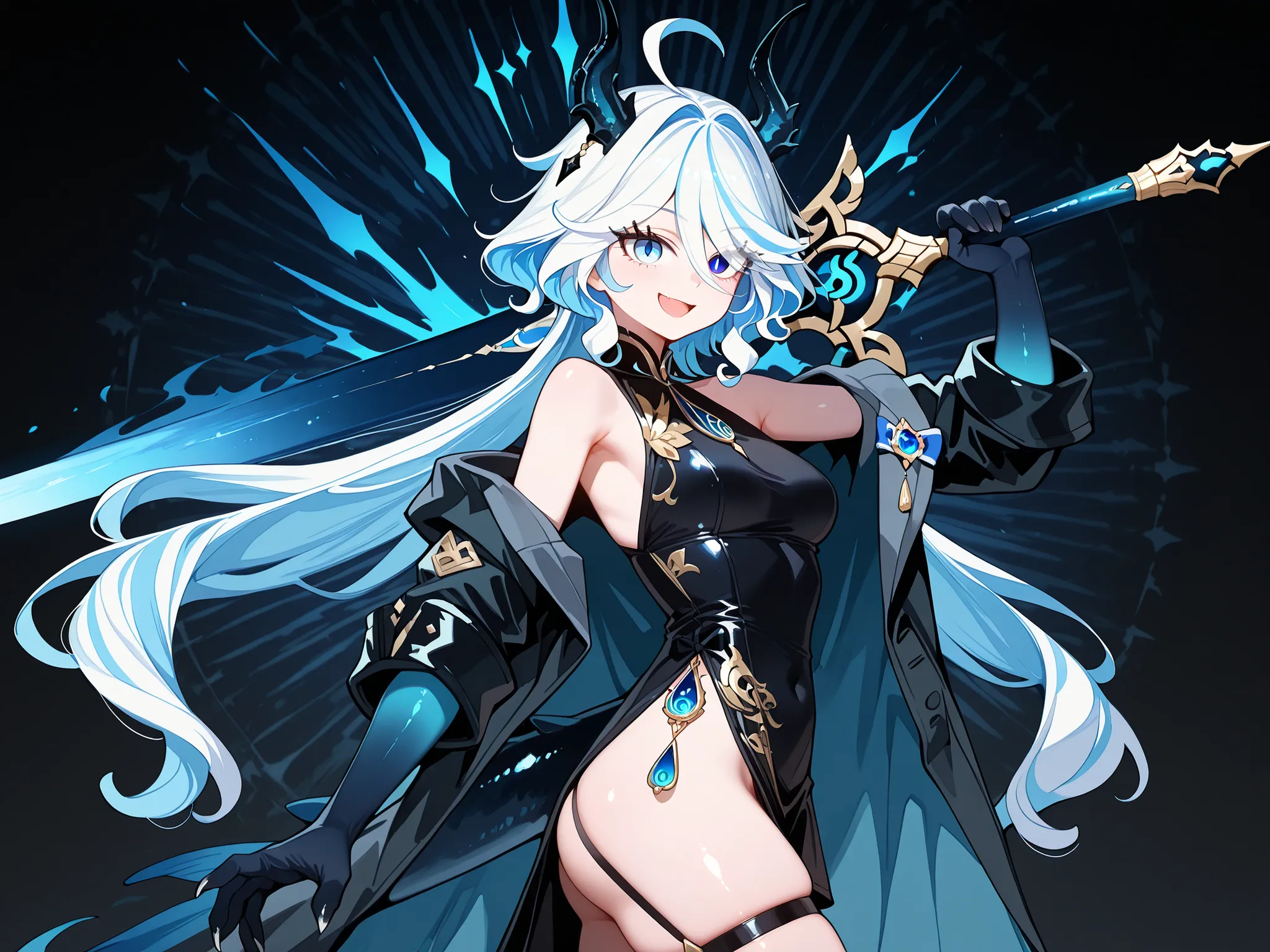Solo, 1 girl, small and short body, small character, short character, short character, character 1.50 meters tall, small and short body, young character,  character;

the character's hairstyle must be the same as Furina from "genshin impact", long bangs, b...