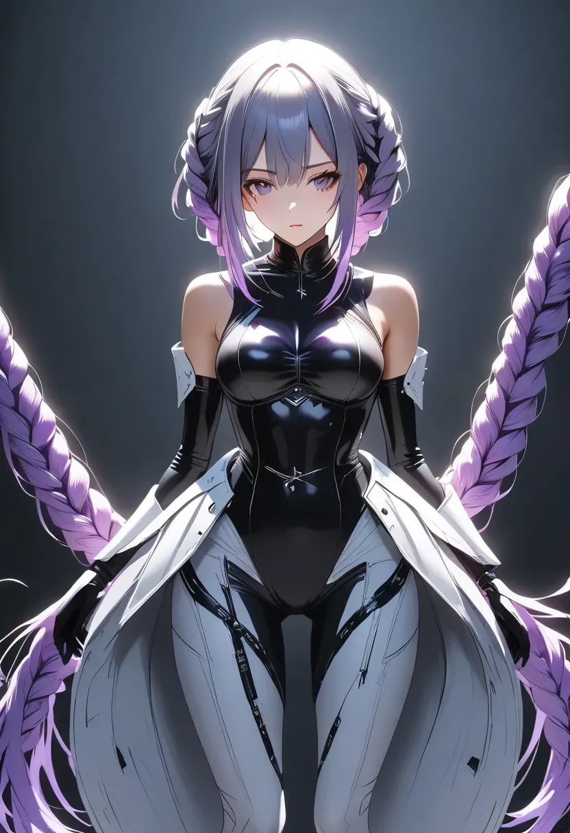 inhime, solo, cryptic girl, White and purple gradient braids,