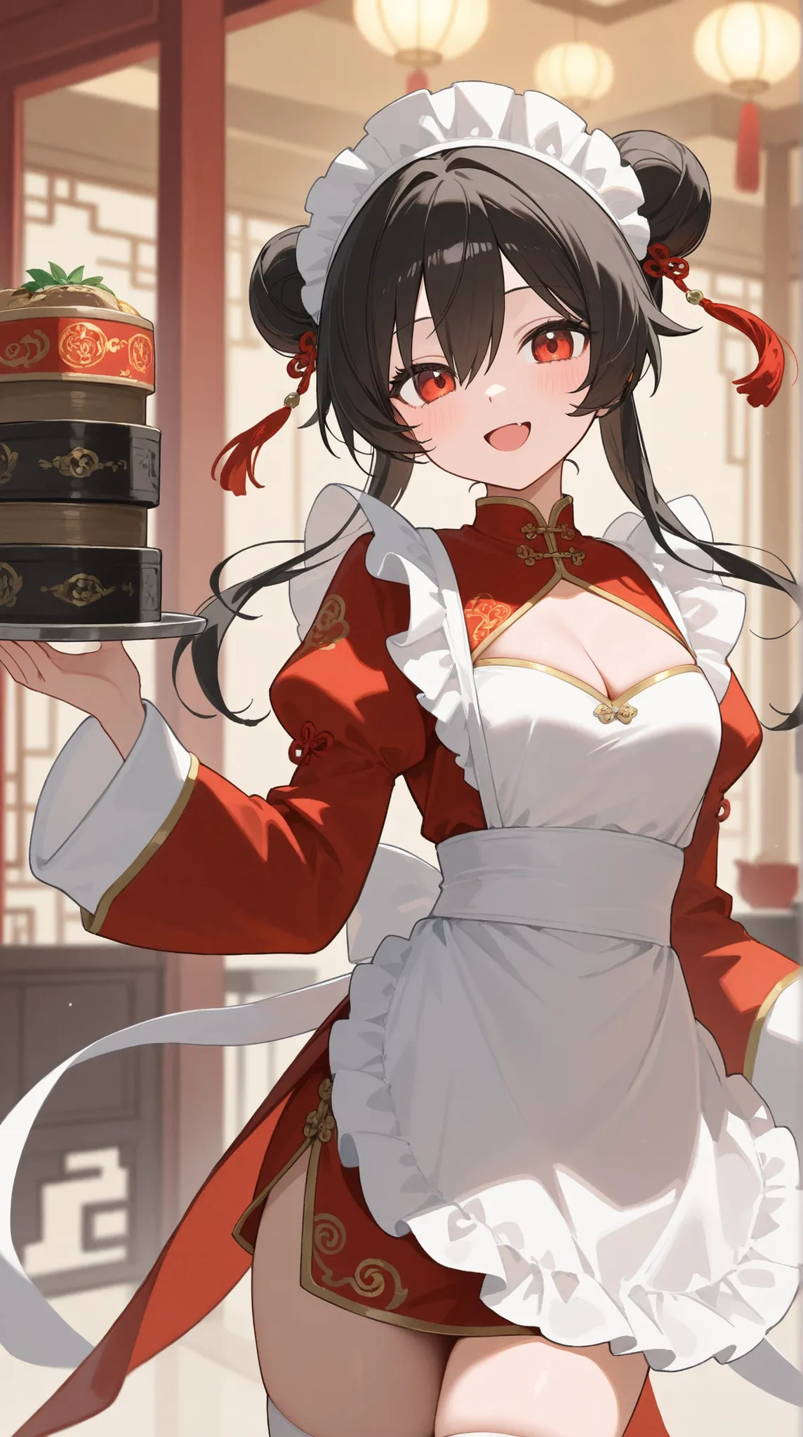 female, China maid clothes, Dim sum set,