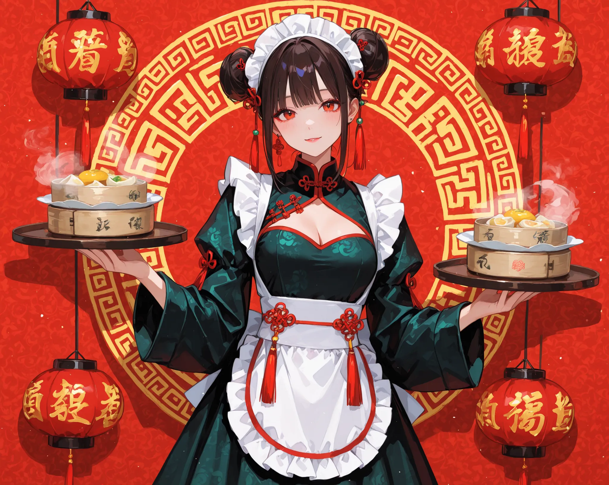 female, China maid clothes, Dim sum set,