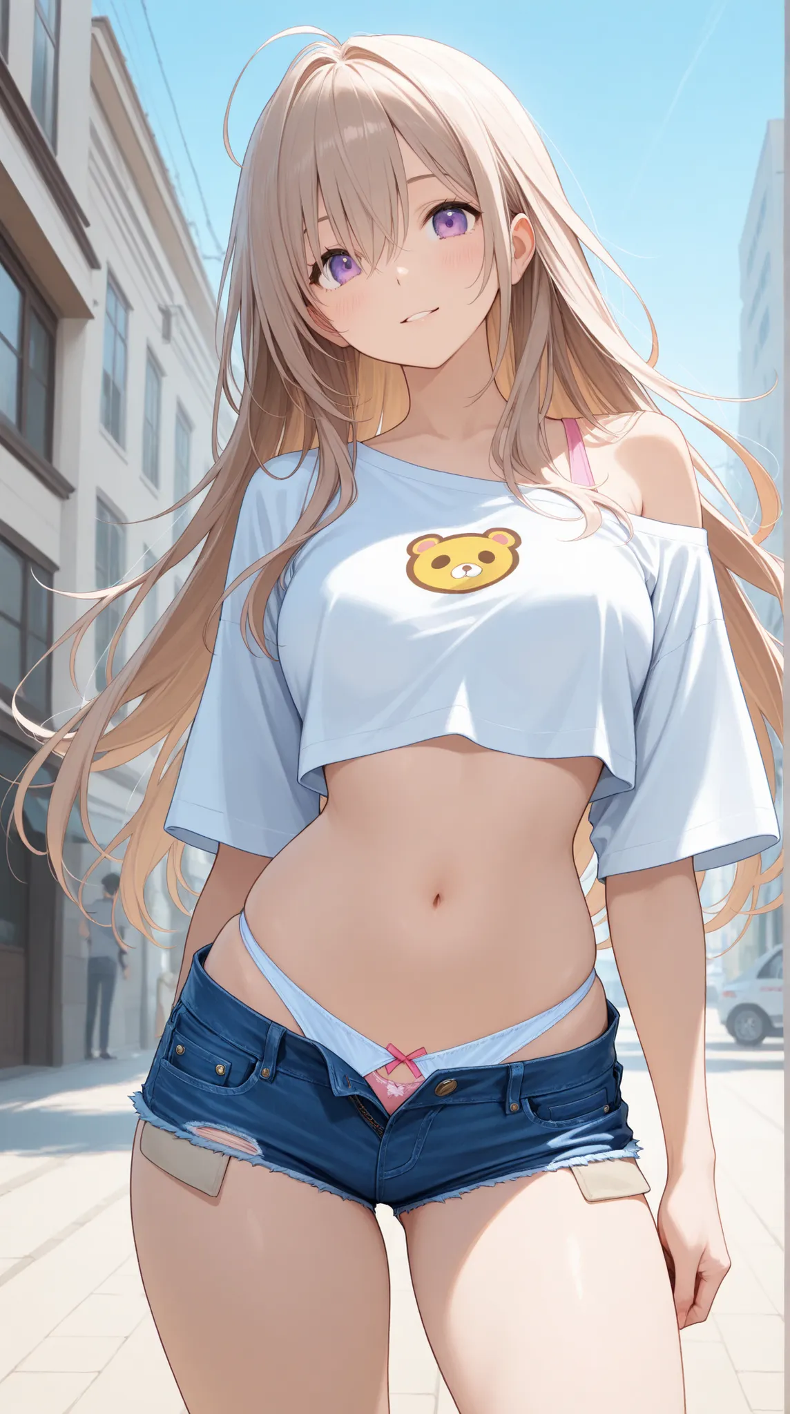 female, High sense, denim hotpants, Crop Top Off Shoulder Shirts, Super High Leg Cut Panties,