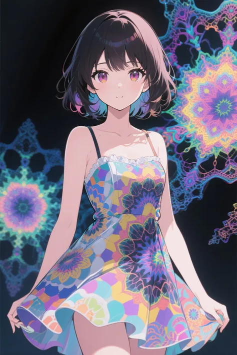 anime(8k, best quality,), A girl in fractal colors:1.4 