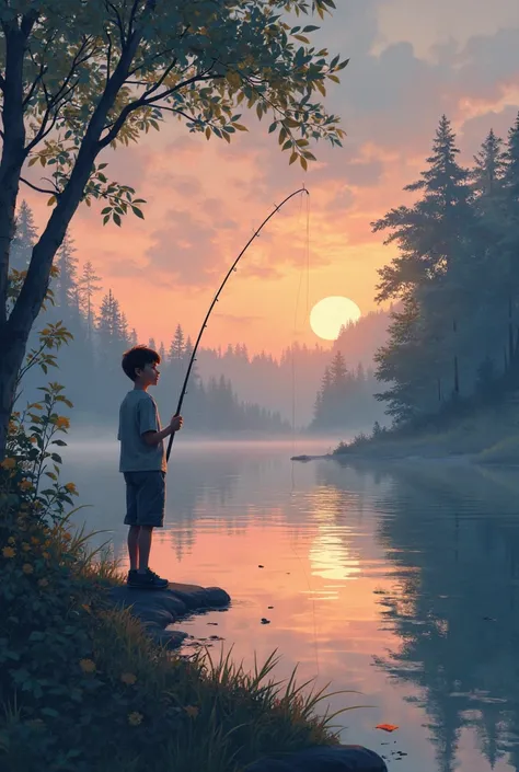 A photo A boy standing With a pole in eveningww