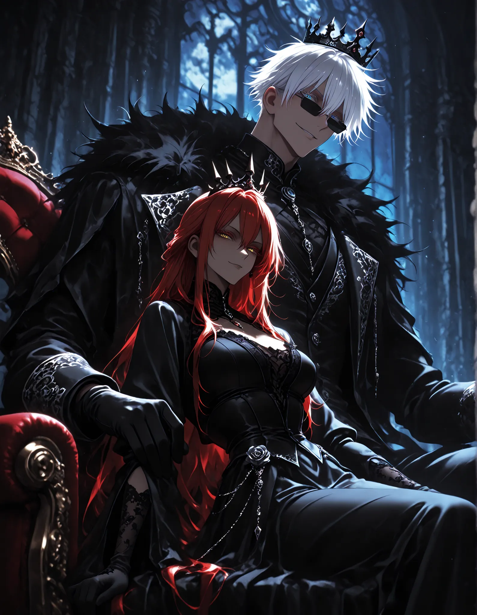2 people, BREAK 1 man, adult, male focus, gojou satoru, jujutsu kaisen, white hair, short hair, ((hair between eyes)), colored eyelashes, white eyelashes, blue eyes, intricate eye iris, detailed eyes, sharp eyes, muscular male, sexy man, handsome man, hand...