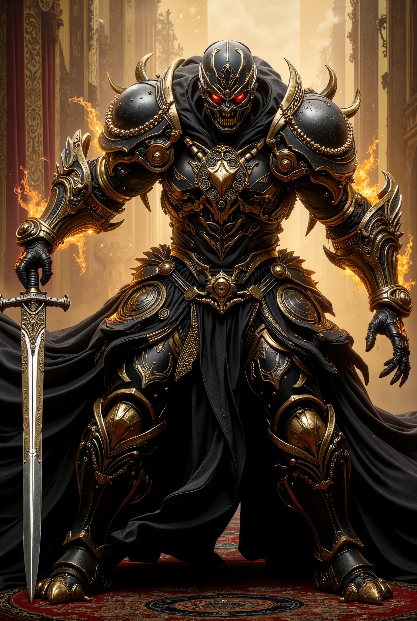 2. **lights, BAROQUE duelist**
* **STYLE INCARNATION:** baroque (drama, high-contrast light/shadow, movement, ornate detail, emotion ).
* **description:** Этот воин воплощает в себе dramaтическое действие. He wears an ornate, the swirling ...