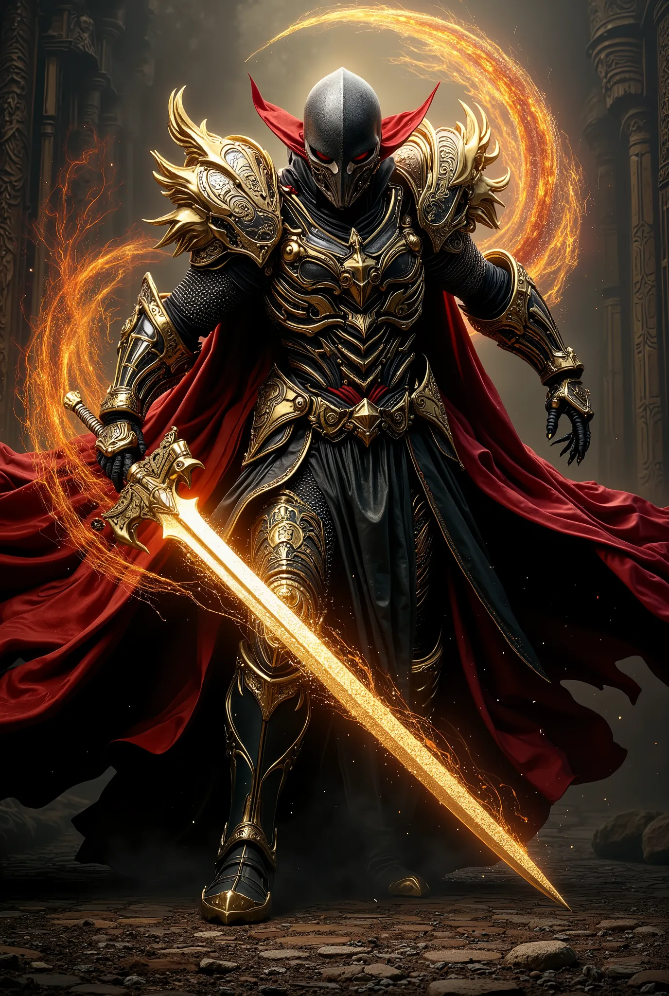 2. **lights, BAROQUE duelist**
* **STYLE INCARNATION:** baroque (drama, high-contrast light/shadow, movement, ornate detail, emotion ).
* **description:** Этот воин воплощает в себе dramaтическое действие. He wears an ornate, the swirling ...