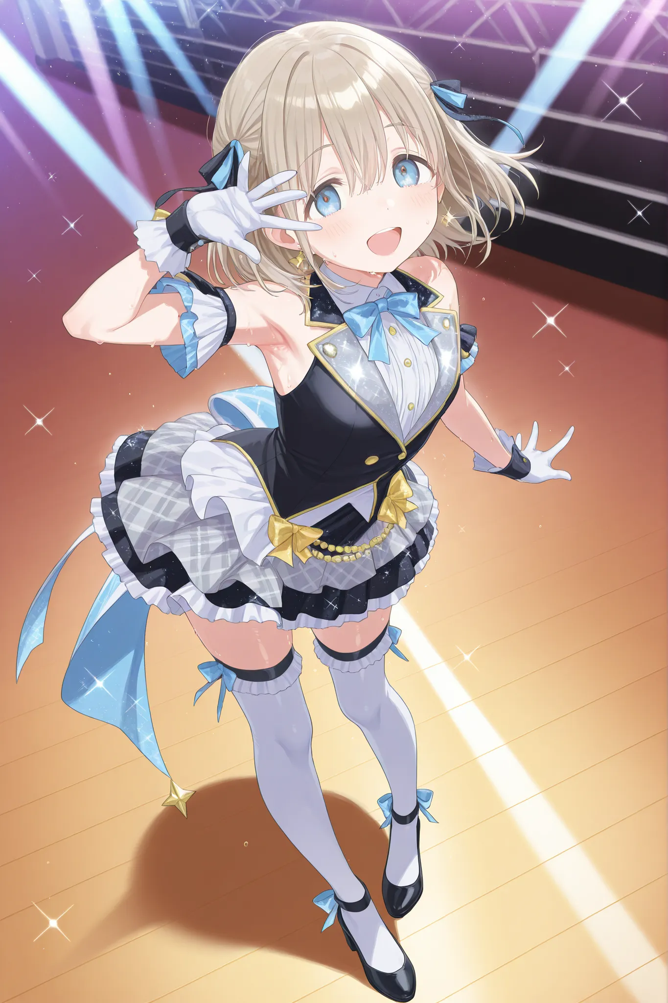 Highest Quality、masterpiece、ultra high definition、uncensored、and look at the camera、girl、younger sister、Petite、 lori、short、Young girl、Straight Facing、directly facing、standing、Pose、dancing、singing、full body、Armpit、両方のArmpit、happy、smile、excited、blush、embarra...