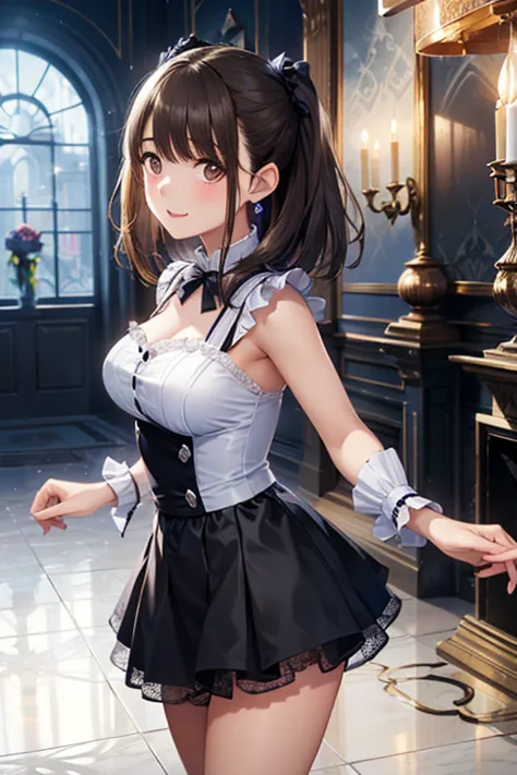a gothic fantasy princess in a luxurious black rose dress, dancing in a royal ballroom, marble floor, golden chandeliers, glowing candlelight, refined atmosphere, intricate background, aristocratic elegance, , fantasy anime style, soft light

,、 、、,,，，，，, 、 ， ,   ， 
、、
, ,( masterpiece, best quality, high resolution, ultra high resolution, pixel perfect, depth of field, 4K, RTTX10.0),
、Anegasaki Nene, shiny brown hair, beautiful brown eyes, smiling face, sparkling pupils, (fine grain), , highly detailed face,, (masterpiece:1.2, best quality), ((only1 girl)), ((cowboy shot：1.5))