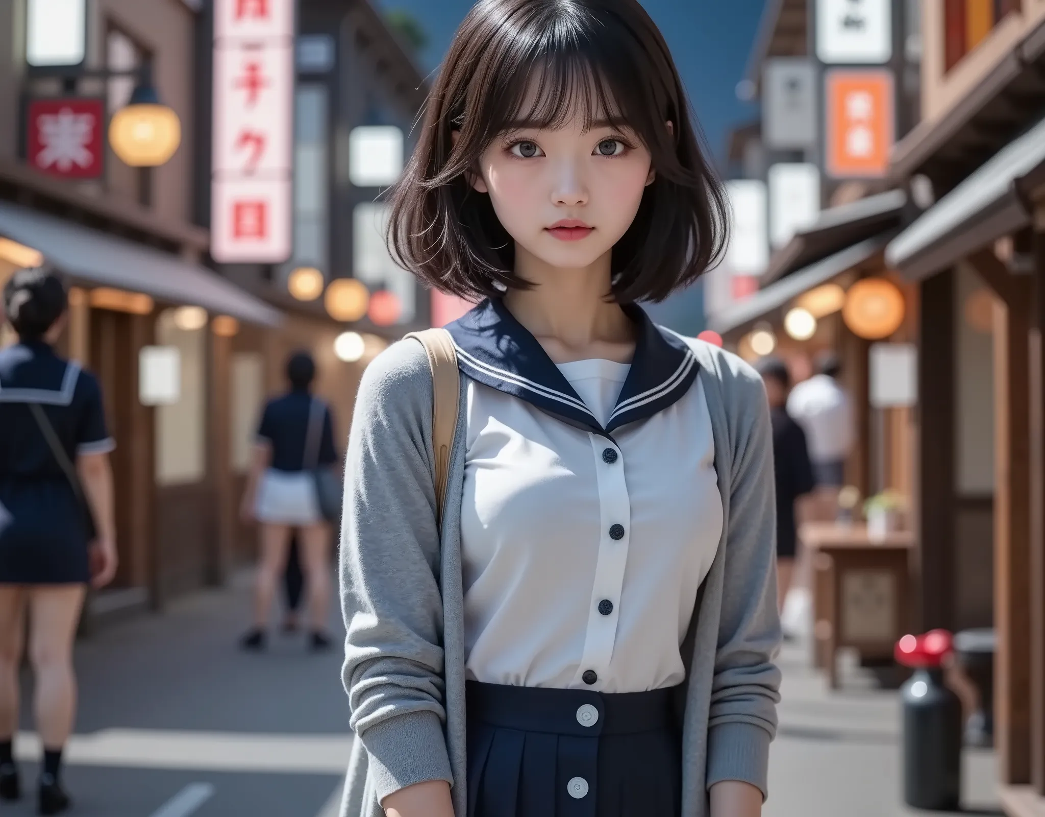 8k,Ultra High Definition , Highest Quality, masterpiece,rule of thirds,golden ratio,surreal,pictures, One woman,( girl:1.3),cute,cute顔, Beautiful Eyes in Every Detail , 細かくdetails,mature women who are rebellious to me,Full body,black hair,Short Wavy bob,ID...