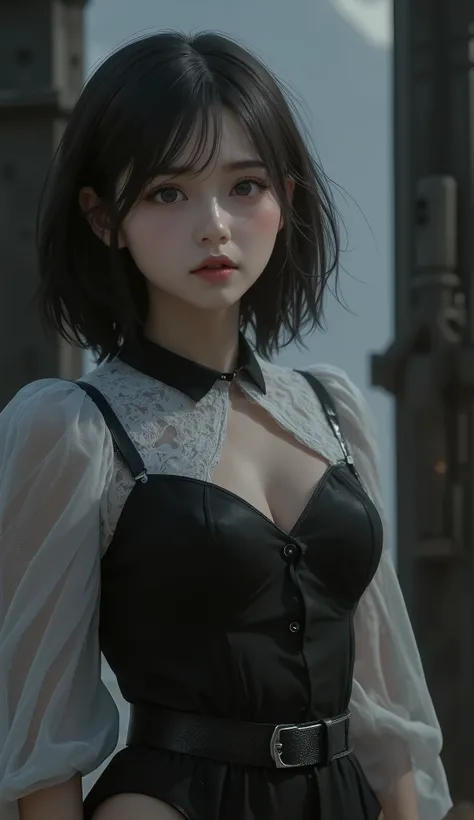 8k,Ultra High Definition , Highest Quality, masterpiece,rule of thirds,golden ratio,surreal,pictures, One woman,( girl:1.3),cute,cute顔, Beautiful Eyes in Every Detail , 細かくdetails,mature women who are rebellious to me,Full body,black hair,Short Messy hair,...