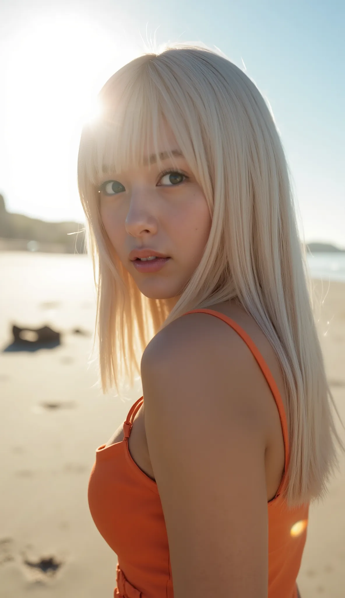 (High resolution 8K),(nsfw:0.3),Bright light illumination, lens flare, sharpness, (masterpiece), (top-quality), The ultra -The high-definition, high resolution, extremely details CG, subject, ((girl in a sandy beach:1.5)), (Photographic Equipment, Strobes,...