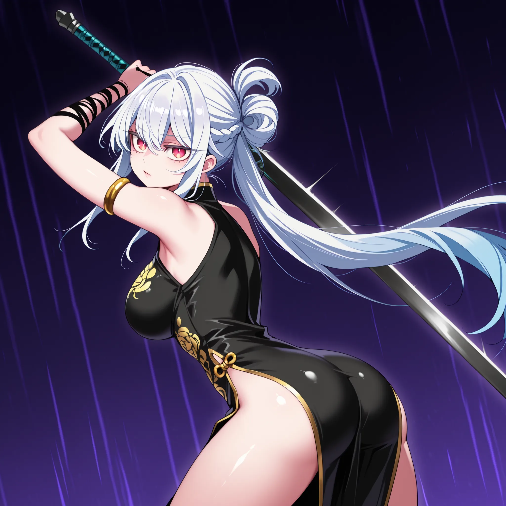 Sozinho, 1 menina, jovem Personagem, age Personagem,  Personagem;

cabelo azul ciano, the Personagem's hairstyle must be the same as Lily from "Lilith's Cord" (long pigtail hairstyle), franja longa, pigtail hairstyle;

The Personagem's face must be the sam...