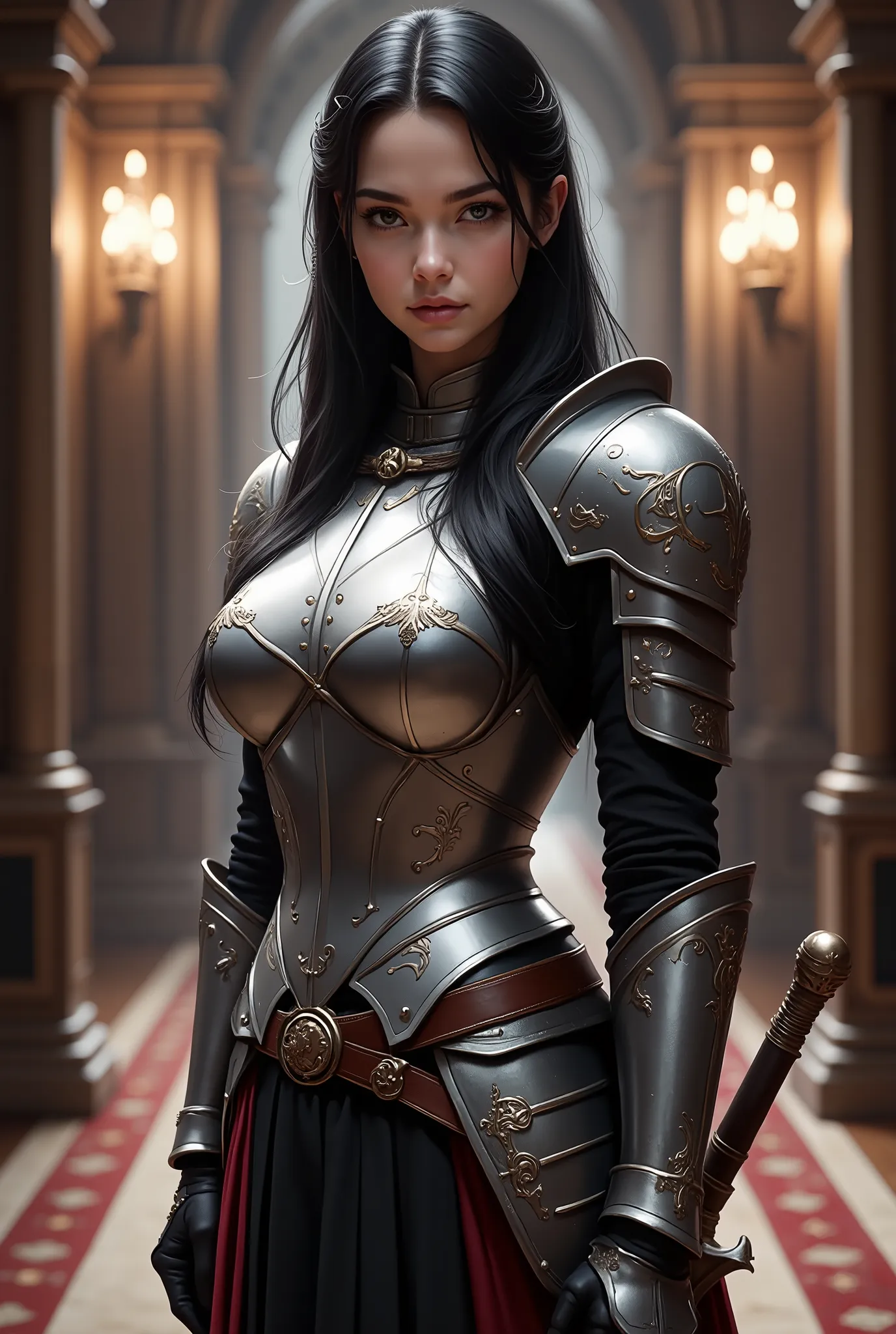 UHD, retina, accurate, anatomically correct, masterpiece, super detail, best quality, 8k, super detail, extremely precise in every detail, beautiful detailed glow, beautiful attention to detail, beautiful detailed eyes, one young female warrior stands rega...