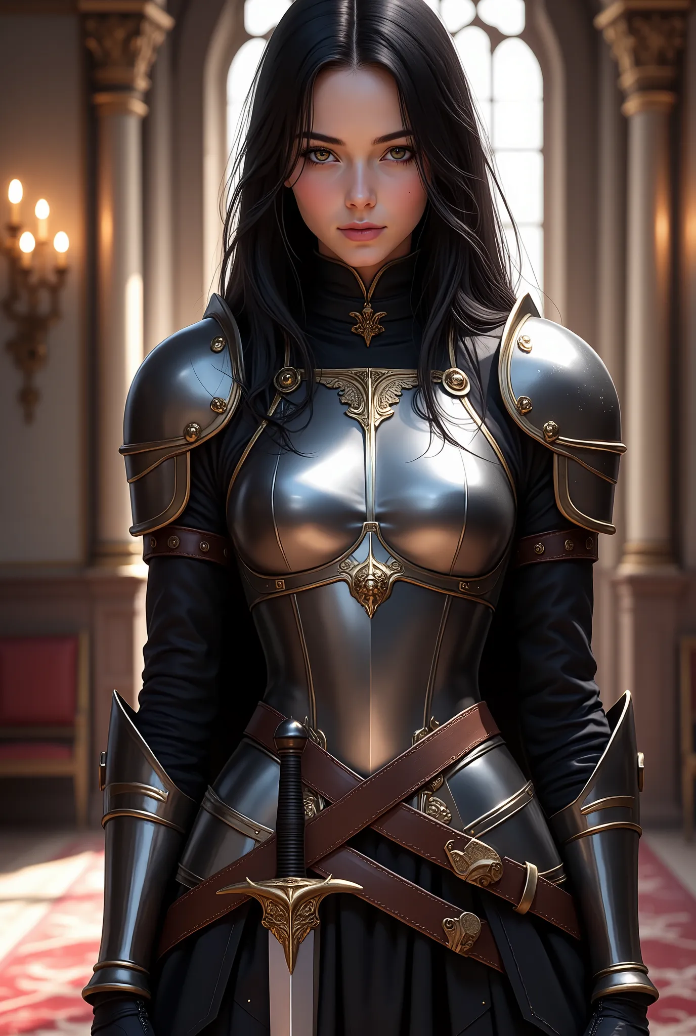 UHD, retina, accurate, anatomically correct, masterpiece, super detail, best quality, 8k, super detail, extremely precise in every detail, beautiful detailed glow, beautiful attention to detail, beautiful detailed eyes, one young female warrior stands rega...