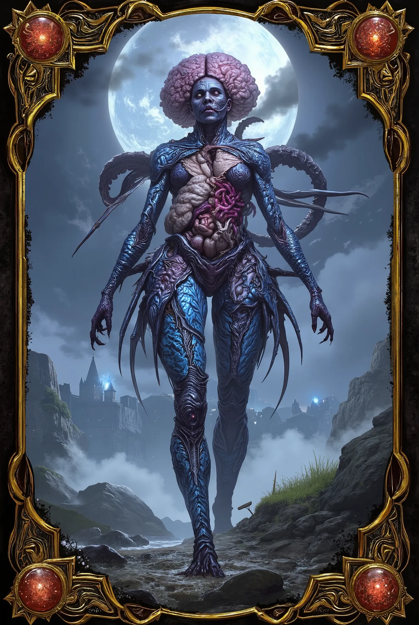 The terrifying monster Mozuma has a terrifying appearance with its outer skin and internal organs reversed, and its brain is visible from the outside. It is said that during the day it takes the form of a beautiful woman, but at night it spits out its inte...