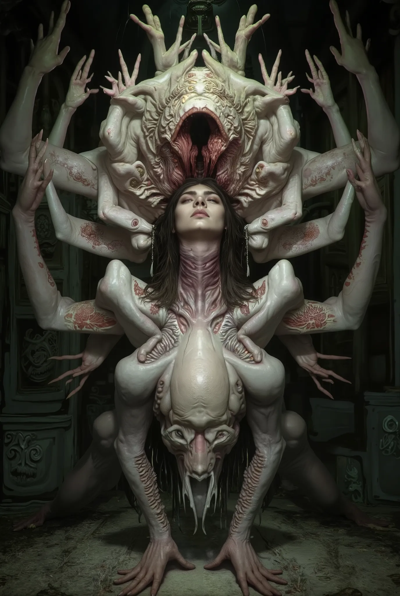 The terrifying monster Mozuma has a terrifying appearance with its outer skin and internal organs reversed, and its brain is visible from the outside. It is said that during the day it takes the form of a beautiful woman, but at night it spits out its inte...