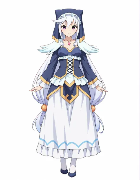 (highly detailed), masterpiece, best quality, amazing quality, simple background, white background, standing, looking at viewer,, Eris-Chris-Liver020, Eris-Liver020, Liver020, 1girl, long hair, very long hair, low-tied long hair, twintails, white hair, pur...