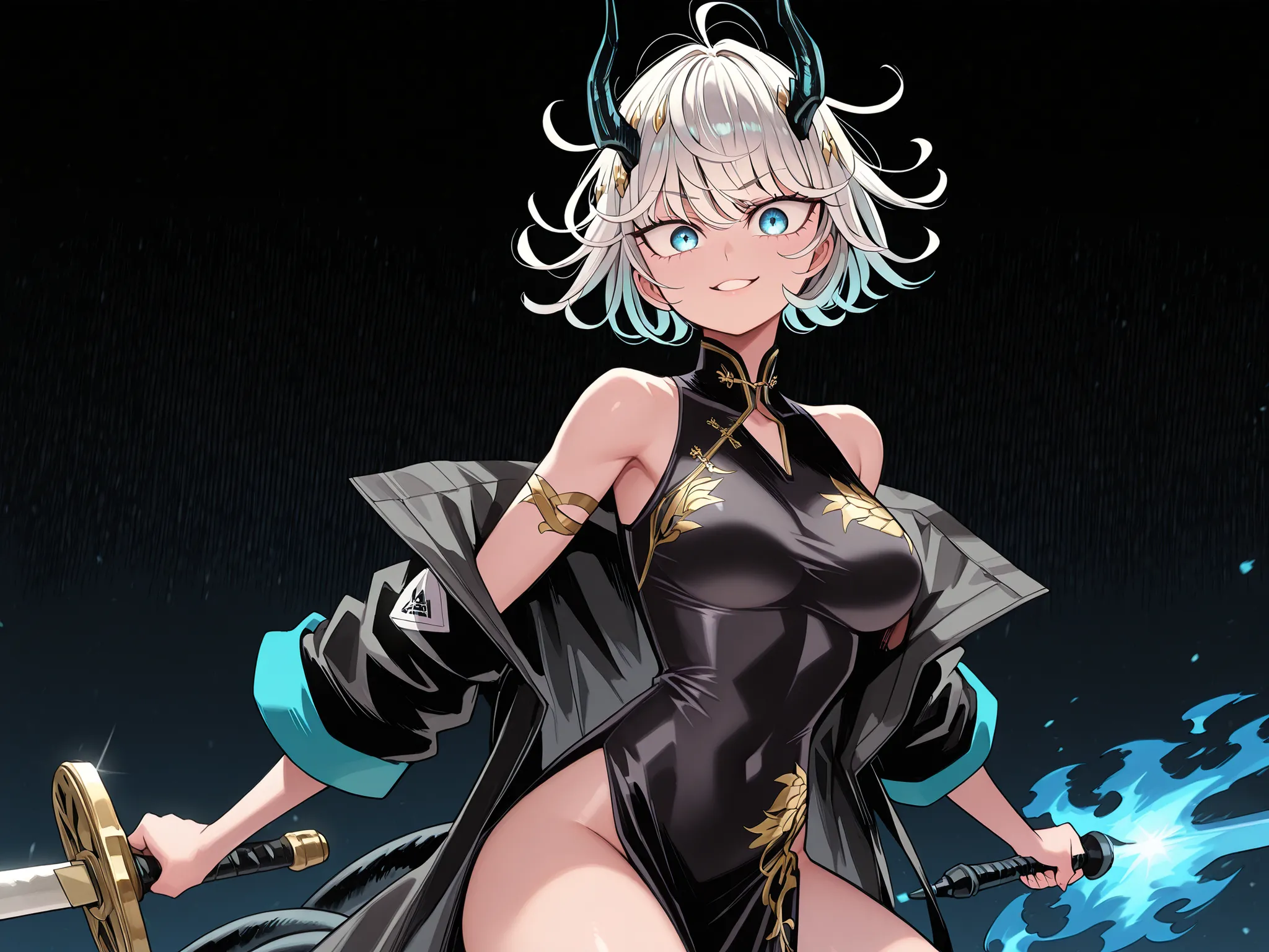 alone, 1 girl, and Short and petite Character, Short Character, Short Character, Character 1.50 meters tall, and Short and young Character, Character;

white hair, the Character's hairstyle must be the same as Tatsukami from "One Punch-man", loose hair, bl...